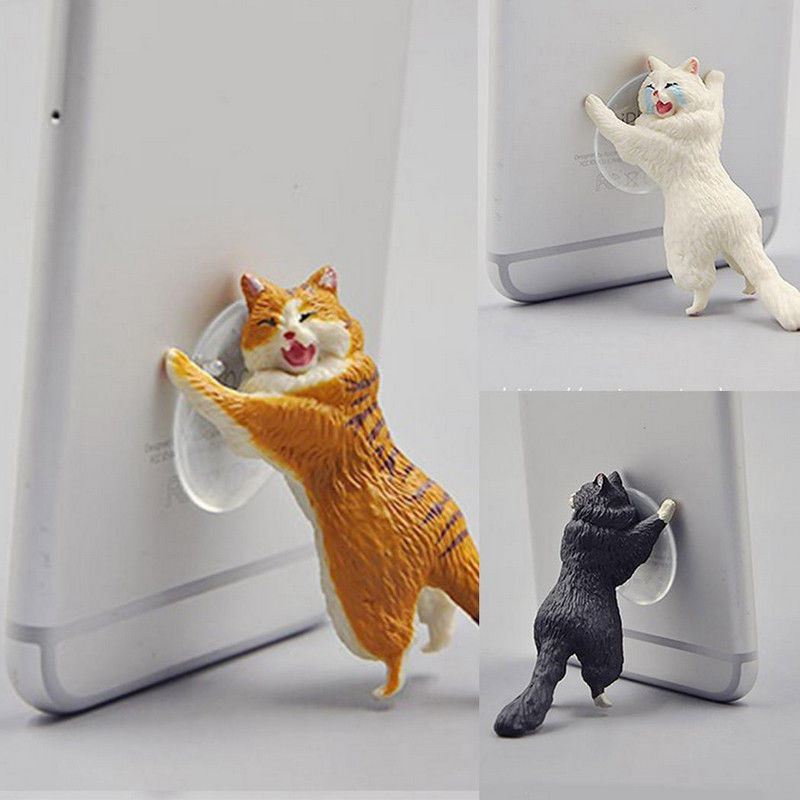 Simulation Cat Animal Design Mobile Phone Holder Smartphone Stand Yellow H3E7