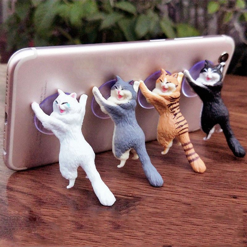 Simulation Cat Animal Design Mobile Phone Holder Smartphone Stand Yellow H3E7