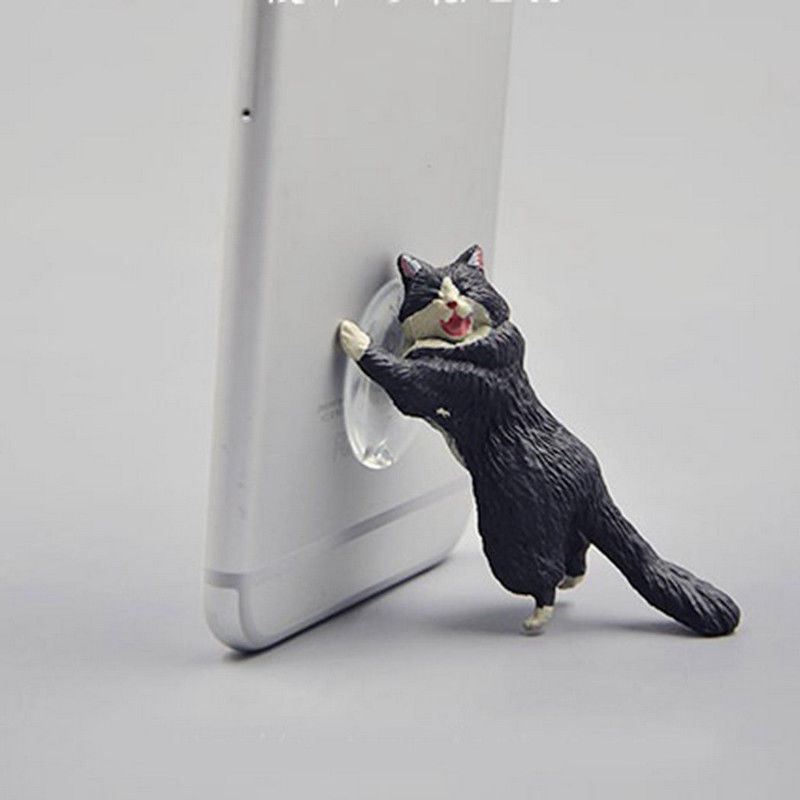 Simulation Cat Animal Design Mobile Phone Holder Smartphone Stand Yellow H3E7