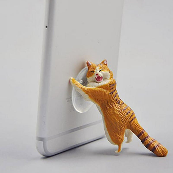 Simulation Cat Animal Design Mobile Phone Holder Smartphone Stand Yellow H3E7