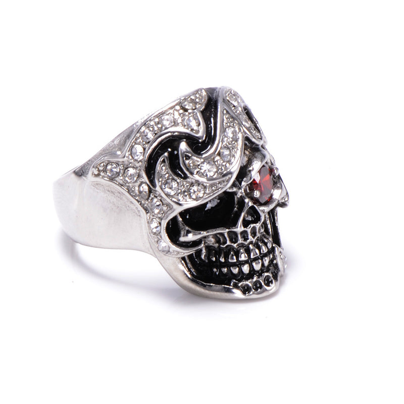Halloween Fashion Jewelry Stainless Steel Skull Head Zircon Ring for Men