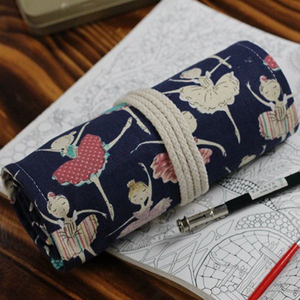 Pencil Case School Canvas Roll Pouch Makeup Comestic Brush Pen Storage danc S6D6