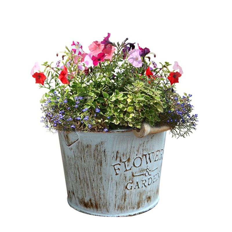 Country retro old metal flower bucket flower creative home desktop decorati