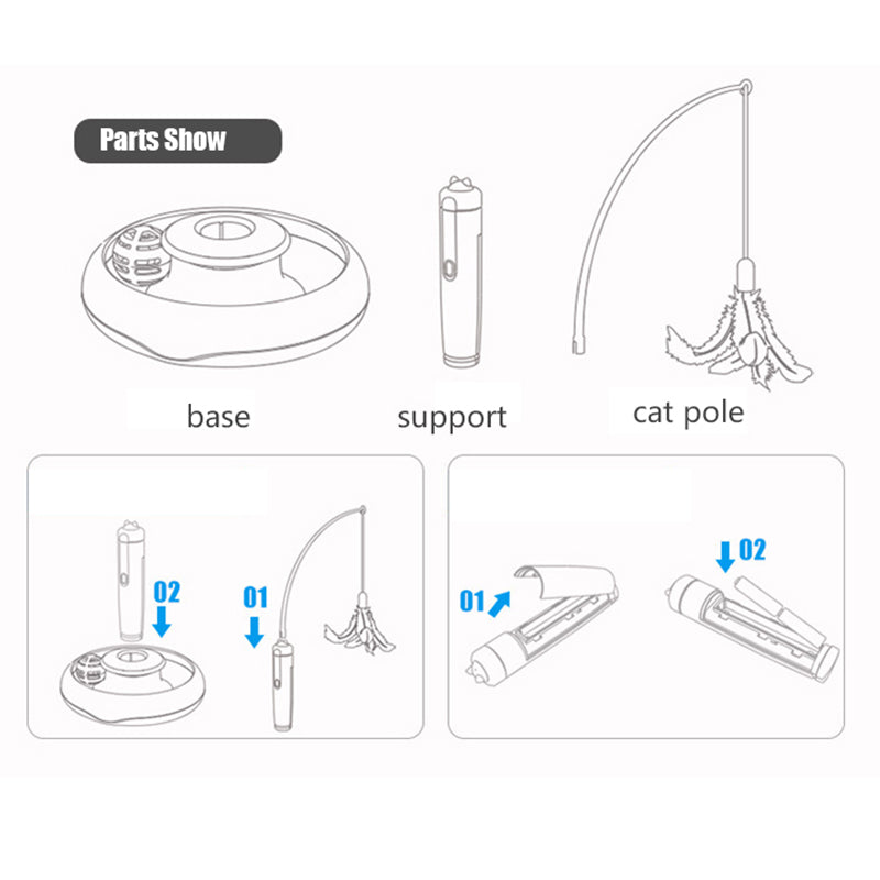Cat Interactive Toys Electric Rotate Feather Toys Spinning Teaser Wand Moti