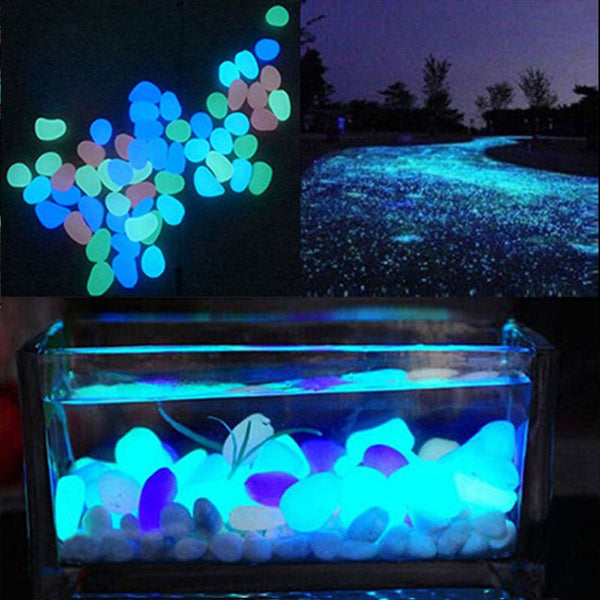 100Pcs Glow in the Dark Pebbles Artificial Stone Walkway Aquarium Fish Tank