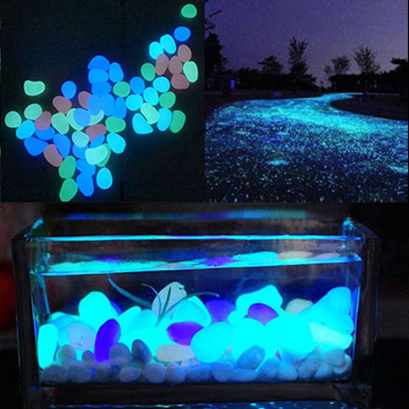 100Pcs Glow in the Dark Pebbles Artificial Stone Walkway Aquarium Fish Tank
