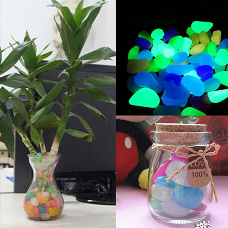 100Pcs Glow in the Dark Pebbles Artificial Stone Walkway Aquarium Fish Tank