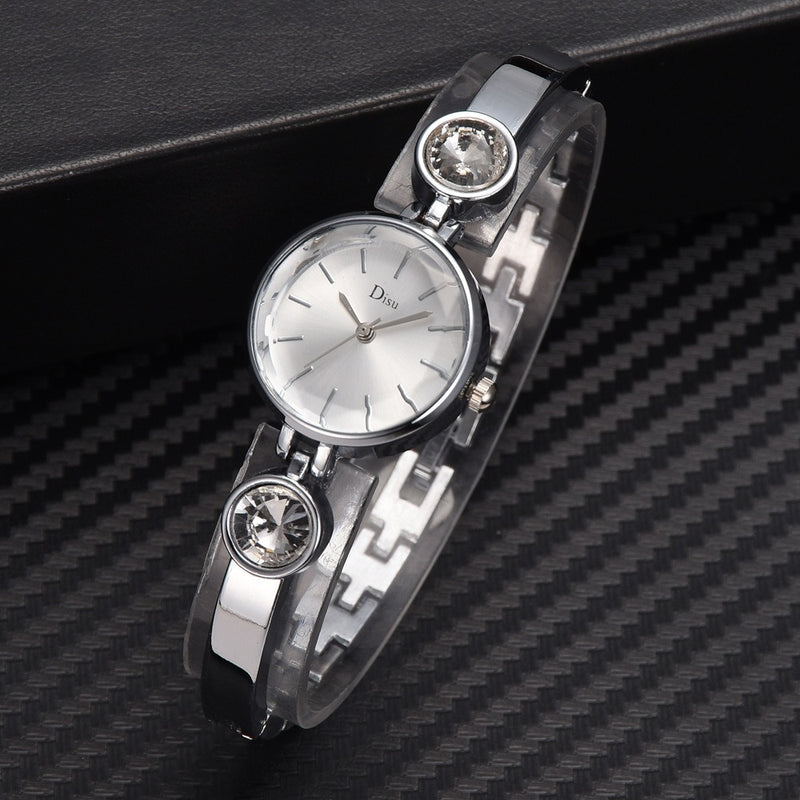Elegant Big Crystal Alloy Strap Slim Ladies Dress Bracelet Women Simple Dial Quartz Watch