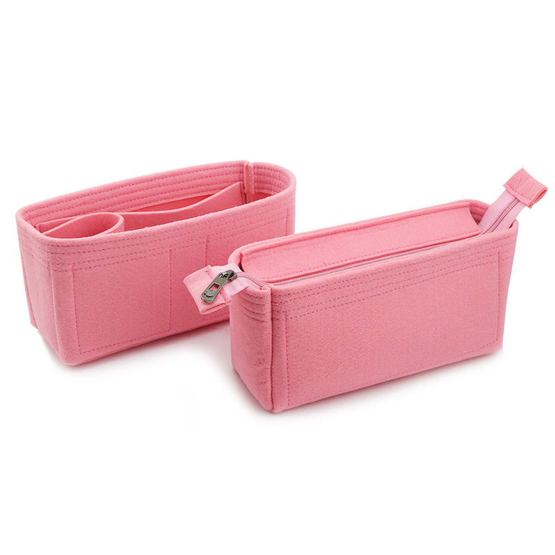 2Pcs Felt Insert Organizer Bag Handbag Holder Multi Pocket Purse Cosmetic Zipper