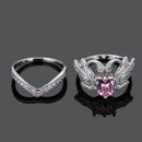 2 Pcs/set Sweet Swan Heart Zirconia Engagement Wedding Ring Unique Gift for Women Girls