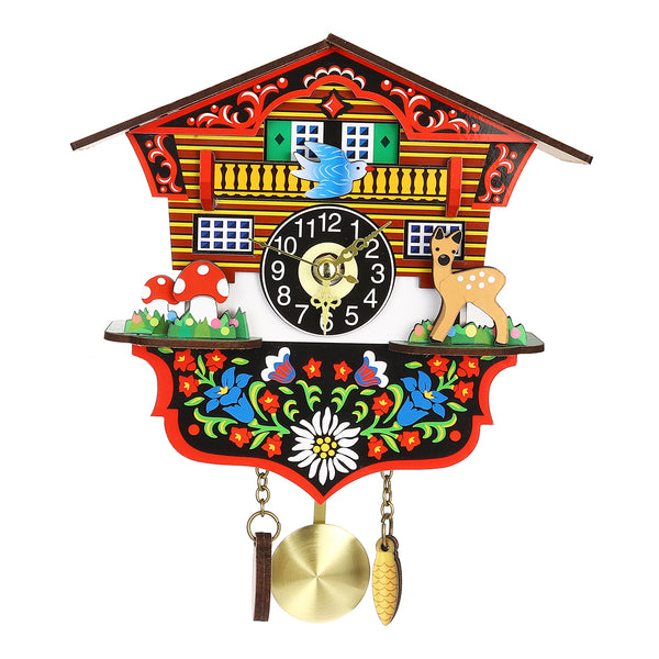 KB-002 Wooden Cuckoo Clock 3D Swing Clock Cartoon Wall Clock Bird Time Bell Alarm Watch