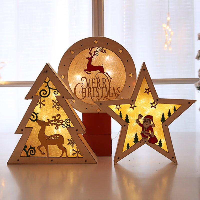 LED Light Christmas Decorations Wooden Desk Ornaments