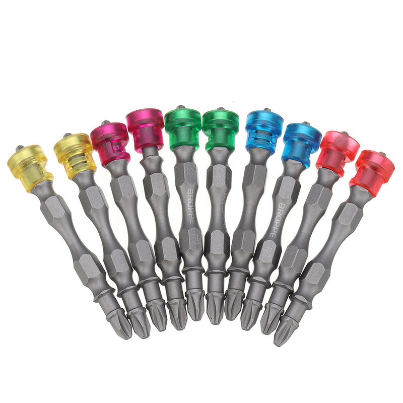 BROPPE 10pcs Double Head 65mm S2 Alloy PH2 Phillips Magnetic Screwdriver Bit Set 1/4 Inch Hex Shank