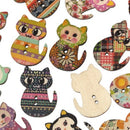 100PCs Natural Wooden Buttons Cute Cat Shape Decorative Sewing Buttons 2 Ho