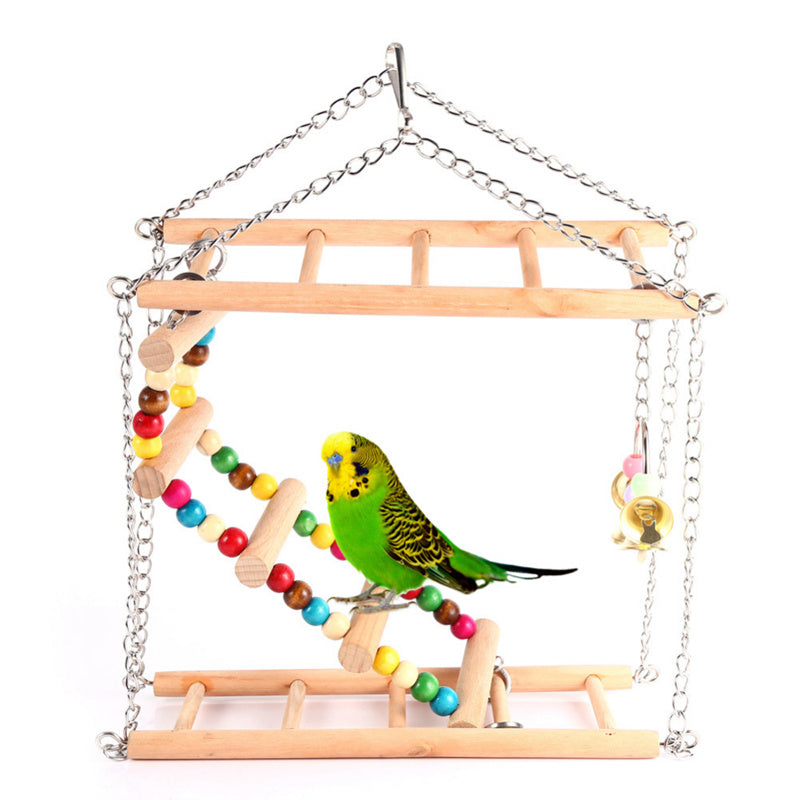 Parrots Toys Bird Swing Exercise Climbing Hanging Ladder Bridge Wooden RainbO9F9