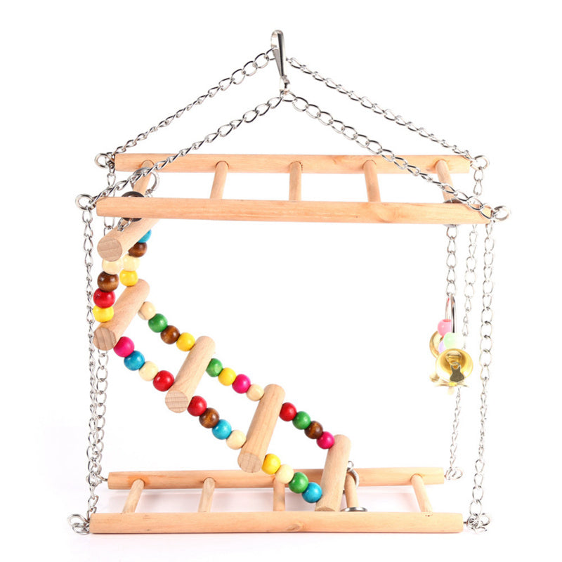 Parrots Toys Bird Swing Exercise Climbing Hanging Ladder Bridge Wooden RainbO9F9