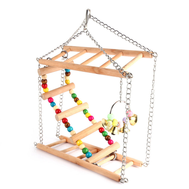 Parrots Toys Bird Swing Exercise Climbing Hanging Ladder Bridge Wooden RainbO9F9