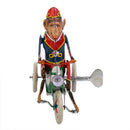 Vintage Mechanical Clockwork Windup Metal Monkey Riding A Car Tin Toy Gifts