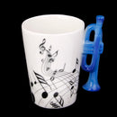 Music Mug with Trumpet Shaped Handle Porcelain Cup Black Note