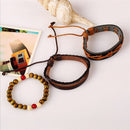 Retro Multiplayer Leather Bracelet Cowhide Hemp Wood Beads Bracelets for Men