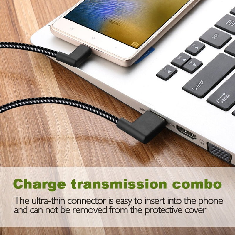 90 Degree Angle Connector Nylon Braided Smartphone Charger Cable Micro USB  P8Q8