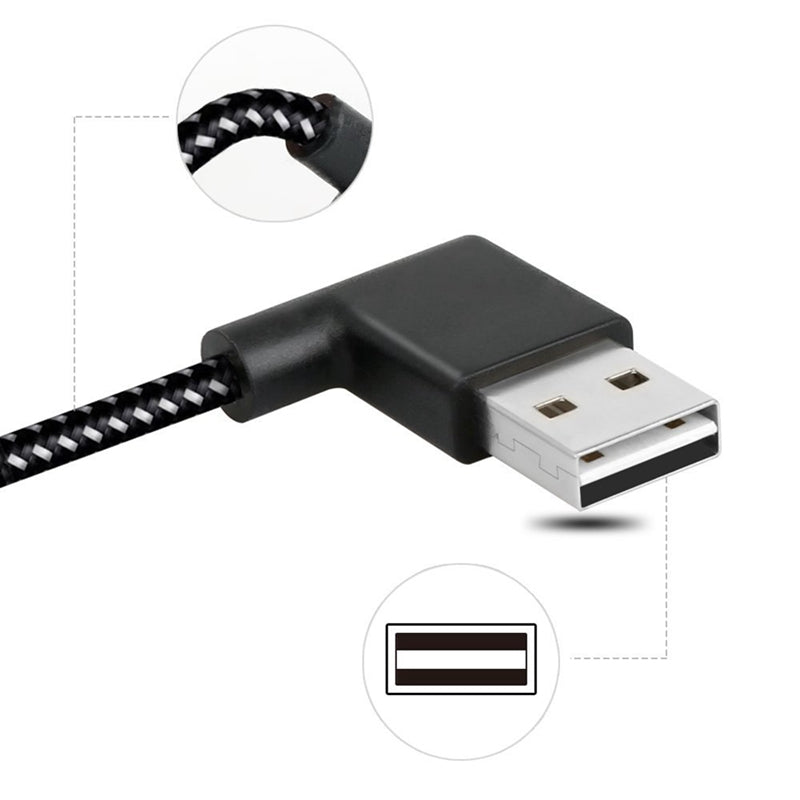 90 Degree Angle Connector Nylon Braided Smartphone Charger Cable Micro USB  P8Q8