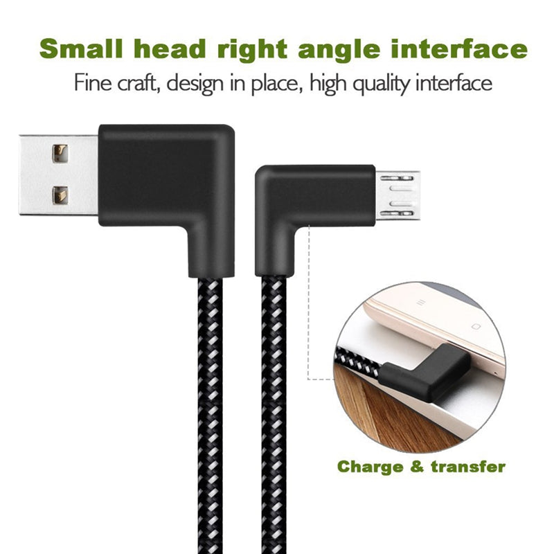 90 Degree Angle Connector Nylon Braided Smartphone Charger Cable Micro USB  P8Q8