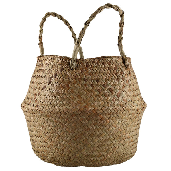 Seagrass Wickerwork Basket Rattan Foldable Hanging Flower Pot Planter Woven