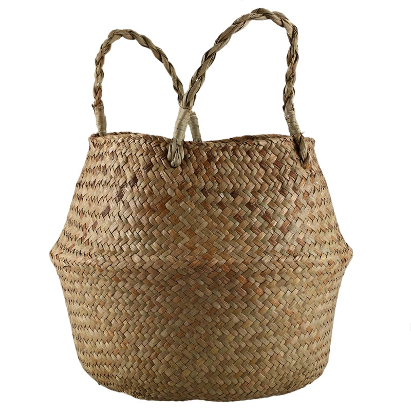 Seagrass Wickerwork Basket Rattan Foldable Hanging Flower Pot Planter Woven