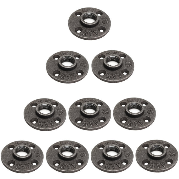 10Pcs Reinforced Black Flange Iron Pipe Wall Mount Floor Fitting Plumbing Threaded  Iron Casting Flange