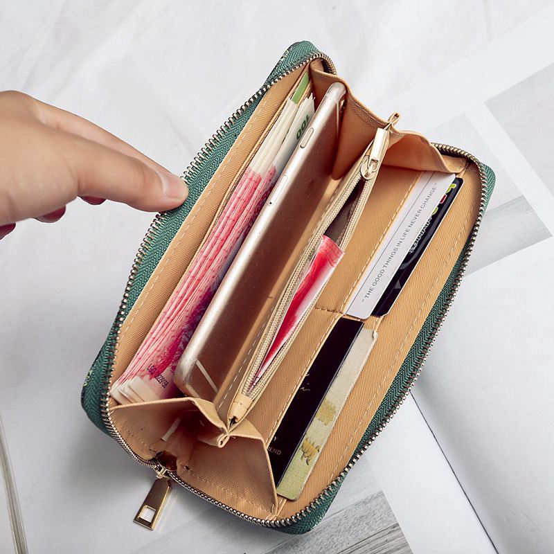 Women Wallet Zipper Leather Bag Crative Character Printed Wallets Long Clut E9N5