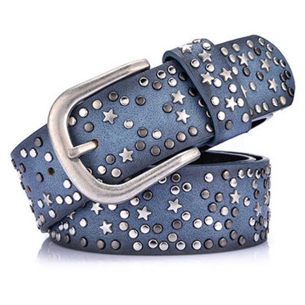 woman belts Star geometric rivet pin buckle PU belt for women fashion top q X3J8