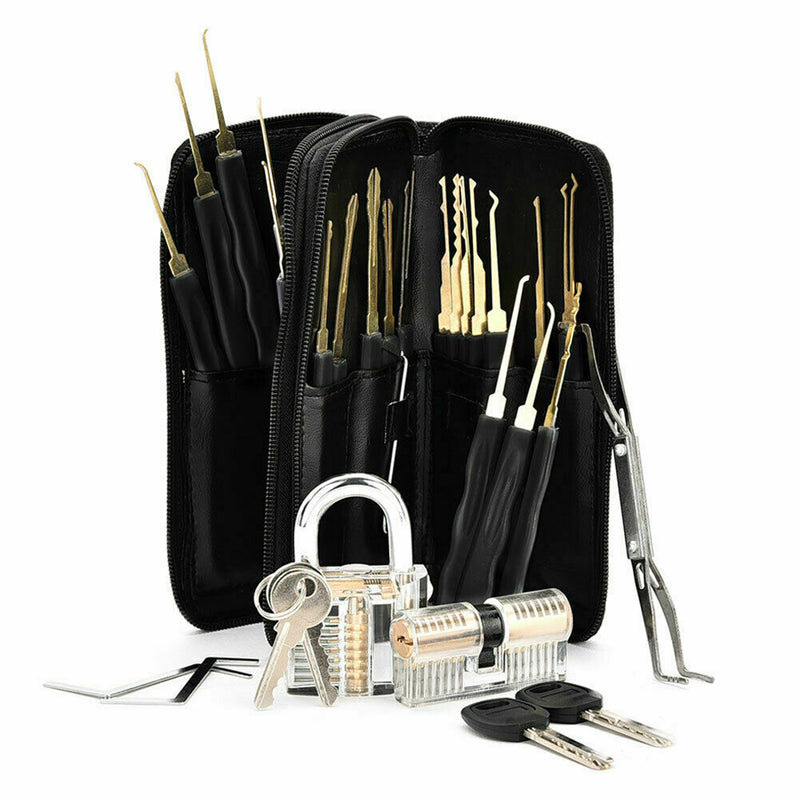 26PCS Locksmith Tools Practice Transparent Lock Kit With Broken Key Extractor Wrench Tool Removing Hooks Hardware Lock Picks