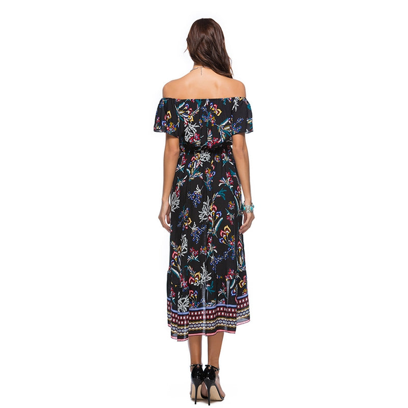Women's New Fashion Boho Style Dress Off Shoulder Beach Summer Dresses Flor C8W7