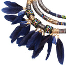 Blue New Luxury Fashion Luxury Feather Jewelry Set National Multilayer Allo Y1J5