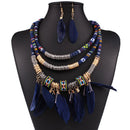 Blue New Luxury Fashion Luxury Feather Jewelry Set National Multilayer Allo Y1J5
