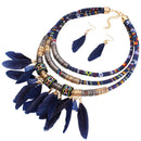 Blue New Luxury Fashion Luxury Feather Jewelry Set National Multilayer Allo Y1J5