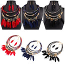 Blue New Luxury Fashion Luxury Feather Jewelry Set National Multilayer Allo Y1J5