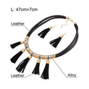 Black New luxury fashion high quality leather tassel jewelry set national f U5M5