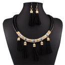 Black New luxury fashion high quality leather tassel jewelry set national f U5M5