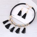 Black New luxury fashion high quality leather tassel jewelry set national f U5M5