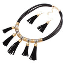 Black New luxury fashion high quality leather tassel jewelry set national f U5M5