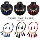 Black New luxury fashion high quality leather tassel jewelry set national f U5M5