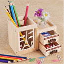 Desktop Hollow Wooden Double Drawer Pen Holder Tower Cat Potala Palace Office Stationary Supplies