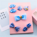 Blue 1 Set 6pcs Fabric Cartoon Princess Crown Bow Pentacle Hairpin Hairpin  V7X6
