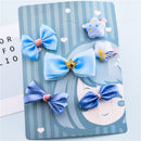 Blue 1 Set 6pcs Fabric Cartoon Princess Crown Bow Pentacle Hairpin Hairpin  V7X6