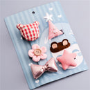 Pink 1 Set 6pcs Cloth Cute Bear Bow tie Pentagram Flower Children's hairpin C4X4