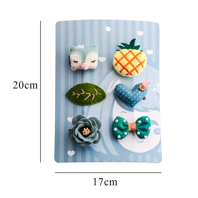 Green 1 Set 6pcs Cloth Cute Fox Pineapple Heart Leaf Bow Flower Child Hairp A9H6