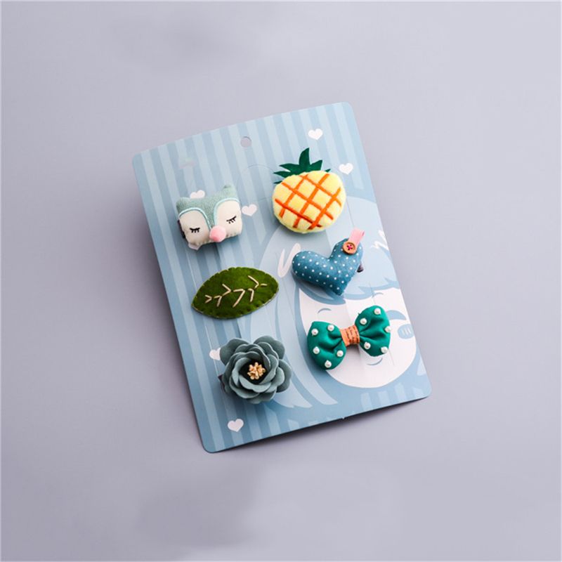Green 1 Set 6pcs Cloth Cute Fox Pineapple Heart Leaf Bow Flower Child Hairp A9H6