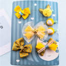Yellow 1 set of 6pcs fabric cartoon Princess bow chick Kitty of hairpin fab W2H4